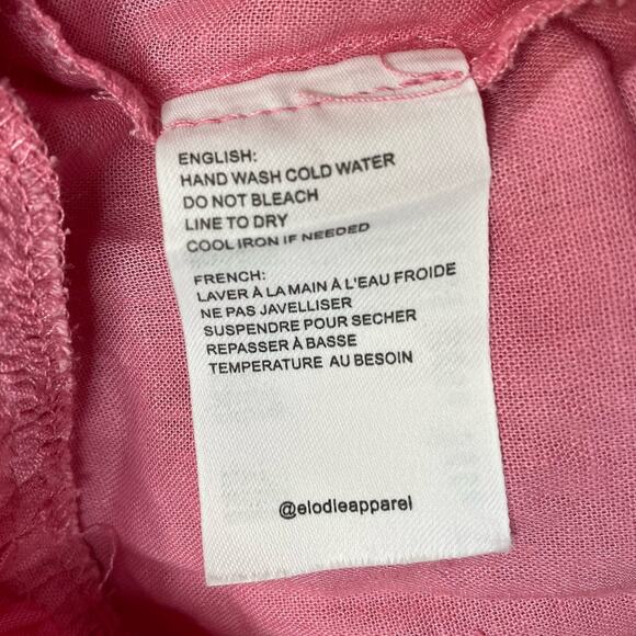 ELODIE NWOT LINEN RUFFLE EMPIRE WAIST SMOCKED BACK MINI SUNDRESS DRESS PINK L - Picture 12 of 13